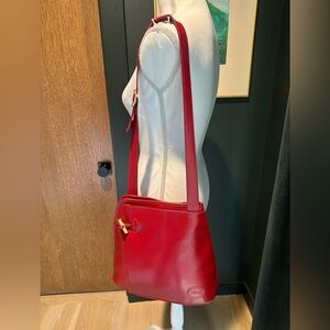 Red Leather Longchamp Shoulder Bag with COA